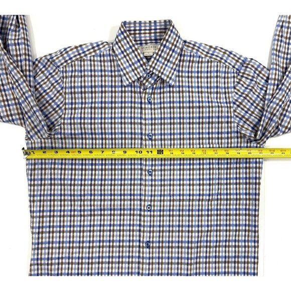Hagen Carmel CA Shirt Mens Size Medium Blue Brown Check Stripes Business Preppy - Picture 9 of 10